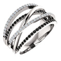 Wide Interwoven Black And Clear Stone Ring In Silver Tone view 2
