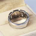 Silver-Tone Geometric Link Band Ring With Clear Square Accents view 4