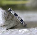 Silver Tone Slim Band Ring With Square Colored Stones view 2