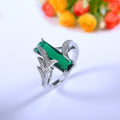 Rectangular Stone Leaf Ring In Green And Multicolor Silver Tone view 6