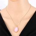 Gold Tone Oval Druzy Crystal Pendant Necklaces in Two Colors view 4