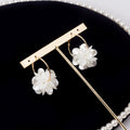 White Petal Cluster Gold Tone Hoop Statement Earrings view 4