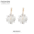 White Petal Cluster Gold Tone Hoop Statement Earrings view 2