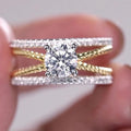 Two Tone Square Stone Split Band Ring In A Polished Decorative Design view 1