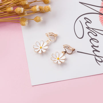 White Daisy Flower Long Short and Clip Dangle Earrings