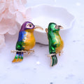 Colorful Long Beak Bird Brooch in Purple or Green Enamel view 4