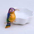 Colorful Long Beak Bird Brooch in Purple or Green Enamel view 6