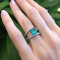 Green Emerald Cut Stone Double Band Ring In Silver Tone view 4