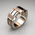 Rose Gold Tone Geometric Band Ring Clear Accent Stones Sizes view 1