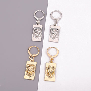 Rectangular Lion Head Huggie Drop Earrings in Gold or Silver Tone