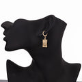 Rectangular Lion Head Huggie Drop Earrings in Gold or Silver Tone view 3