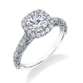 Silver Tone Round Halo Ring with Pavé Shoulders Design view 1