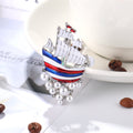 Blue Silver Tone Sailboat Enamel Pearl Look Metal Brooch Pin view 4