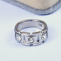 Silver-Tone Geometric Link Band Ring With Clear Square Accents view 3