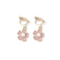 Pink Five Petal Flower Stud Hook and Clip Earrings view 9