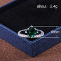 Silver Tone Green Square Halo Ring With Clear Stones view 5