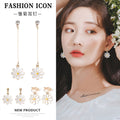 White Daisy Flower Long Short and Clip Dangle Earrings view 1