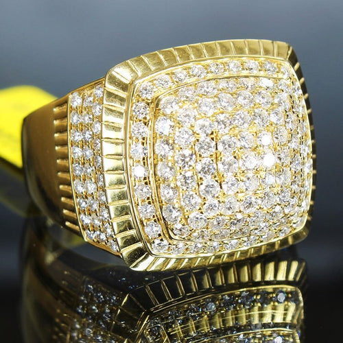 Front product view of gold tone square pave statement ring with clear stones