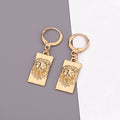Rectangular Lion Head Huggie Drop Earrings in Gold or Silver Tone view 5