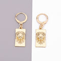 Rectangular Lion Head Huggie Drop Earrings in Gold or Silver Tone view 6