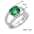 Green Emerald Cut Stone Double Band Ring In Silver Tone view 5