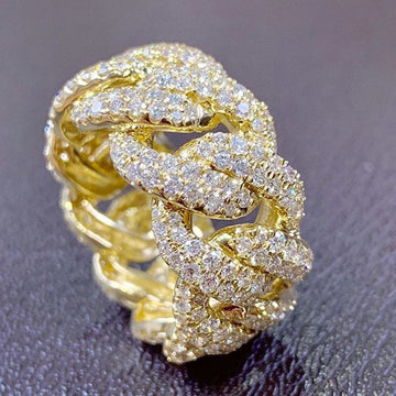 Chunky Pave Cuban Chain Link Ring In Polished Gold Tone