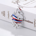 Blue Silver Tone Sailboat Enamel Pearl Look Metal Brooch Pin view 2