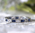 Silver Tone Slim Band Ring With Square Colored Stones view 1