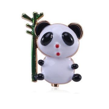 Enamel Panda and Bamboo Brooch with Gold Tone Trim