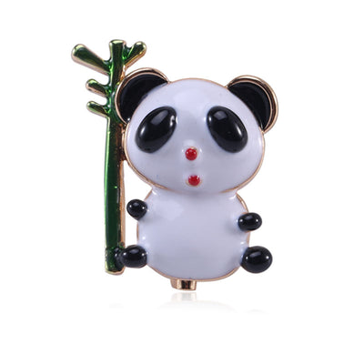 panda beside bamboo brooch shown from the front