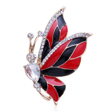 Gold Tone Enamel Butterfly Rhinestone Brooch Four Colors