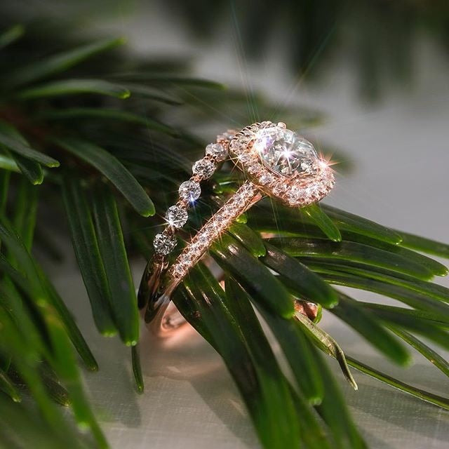 Rose Gold Tone Round Crystal Two Piece Ring Set Jewelry