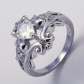 Antique Silver Tone Scrollwork Ring With Clear Cluster view 3