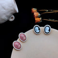 Oval Pearl Rim Cameo Portrait Stud Earrings Gold Tone view 1