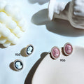 Oval Pearl Rim Cameo Portrait Stud Earrings Gold Tone view 2