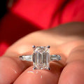 Silver Emerald Cut Clear CZ Baguette Side Accents Ring view 1