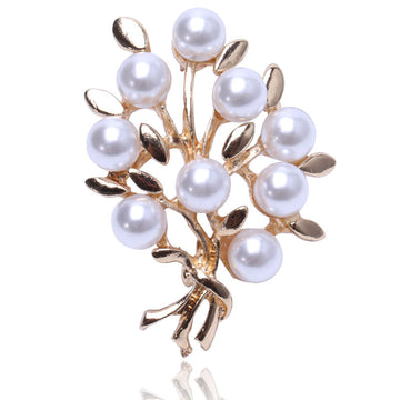 White Pearl Branch Brooch in Gold or Silver Tone Metal