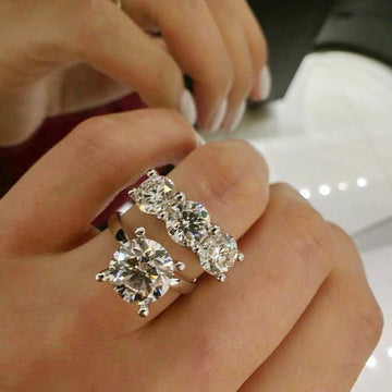 Silver-Tone Two-Piece Ring Set With Round Crystal Accents