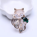 Rose Gold Fox Brooch Cat Eye Green Crystal Clear Rhinestones view 6