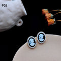 Oval Pearl Rim Cameo Portrait Stud Earrings Gold Tone view 6