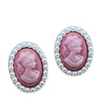 Oval Pearl Rim Cameo Portrait Stud Earrings Gold Tone view 5