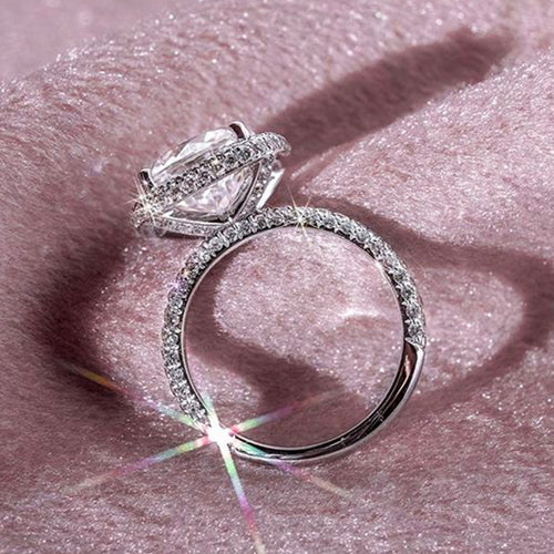 Silver Tone Square Crystal Halo Solitaire Ring angled detail