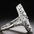 Double Pear Stone Vintage Ring With Ornate Silver Tone Band view 3