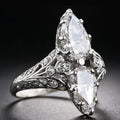 Double Pear Stone Vintage Ring With Ornate Silver Tone Band view 2