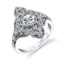 Silver Tone Filigree Flower Ring with Clear Stones view 1