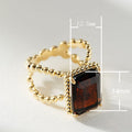 Gold Beaded Double Band Red Rectangular Stone Ring Alloy view 5
