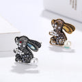 Black Silver Tone Rabbit Crystal Pearl Look Two Designs Metal Brooch Pin view 2