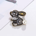 Black Silver Tone Rabbit Crystal Pearl Look Two Designs Metal Brooch Pin view 4