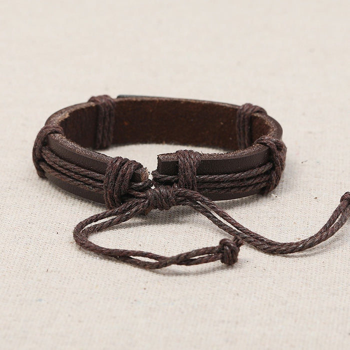 European American Forgiven Letter Alloy Braided Cowhide Leather Multilayer Bracelet