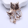 Rose Gold Fox Brooch Cat Eye Green Crystal Clear Rhinestones view 3